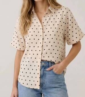 NEW DOE AND RAE polka dot bubble sleeve blouse in pattern